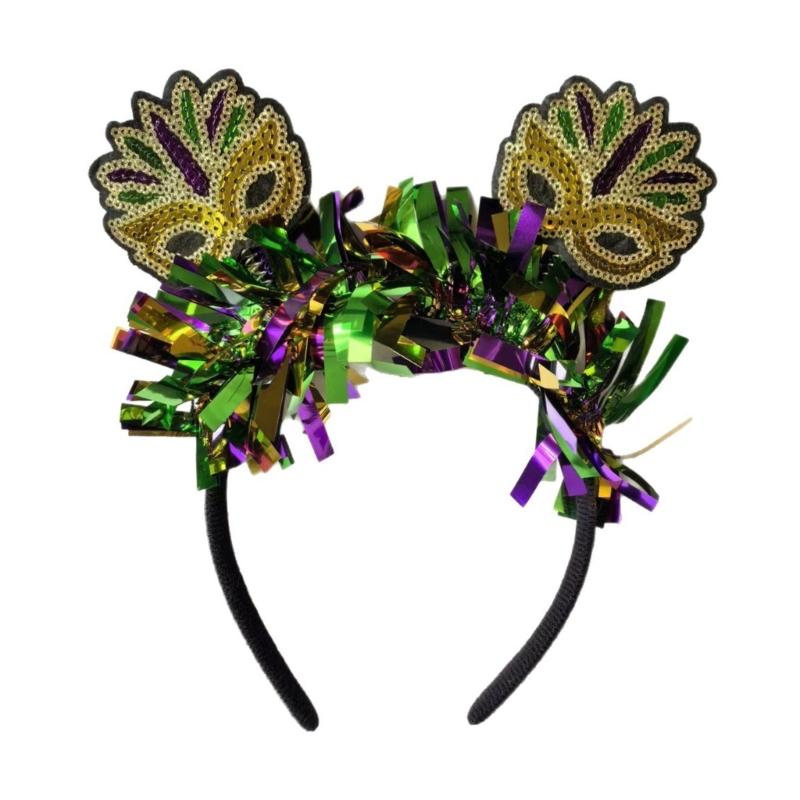 Mardi Gras Headband Sequins Mask Headdress Carnival Headband Mardi Gras Costume Headwear Hair Accessory for Womens 1
