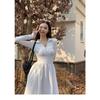 Small grain long-sleeved dress women's year winter new temperament Hepburn style knitted small black long dress