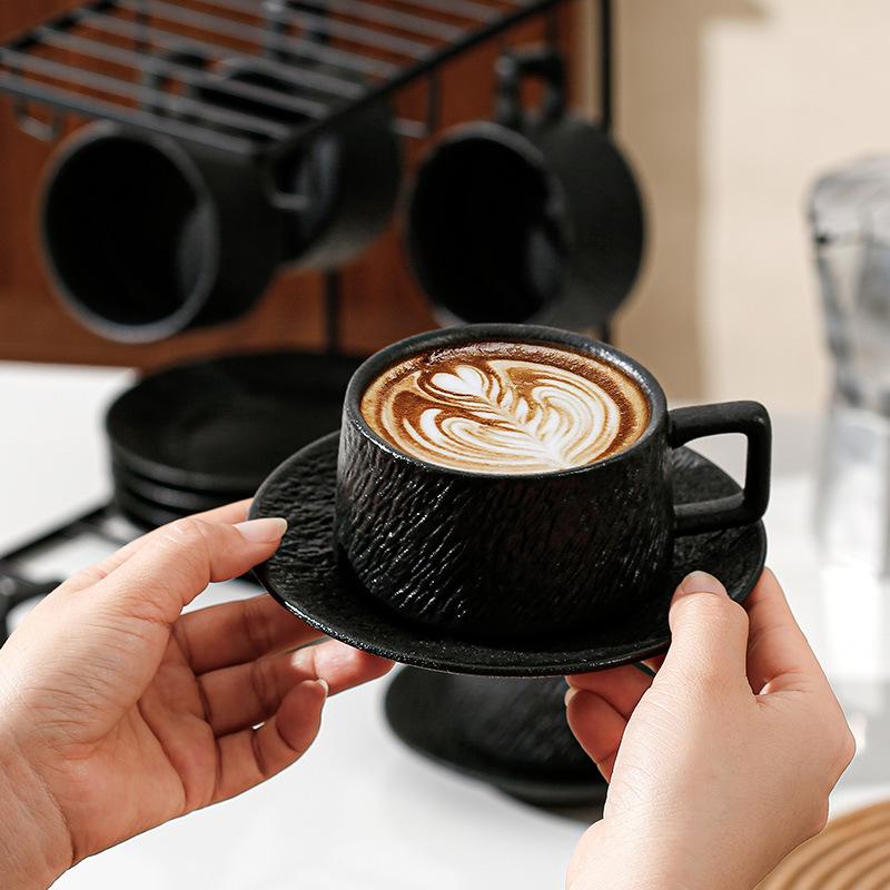 Frosted Stone Pattern Coffee Cup And Saucer Set, Teacup Hanging Ear Coffee Cup, Simple Solid Color Home Breakfast Cup, Afternoon Teacup