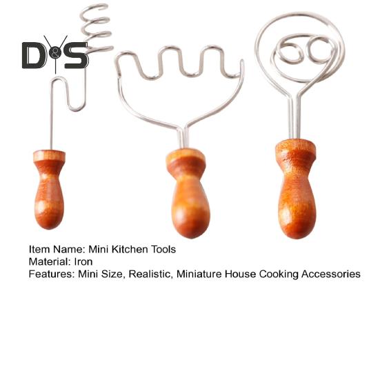 1 Set Miniature Kitchen Tools Mini Honey Mixer Mashed Potato Press Miniature Cooking Baking Utensils Models for 1:12 Miniature House
