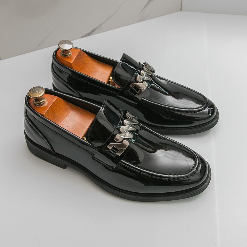 

Hairstylist thick heel big head leather shoes glossy trendy patent leather loafers men s foot casual new platform shoes 38