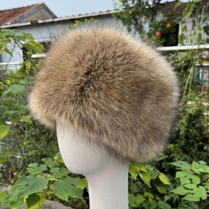Unisex Thick Fur Dome Cap Retro Warm Flat Top Hat Outdoor Winter Accessories