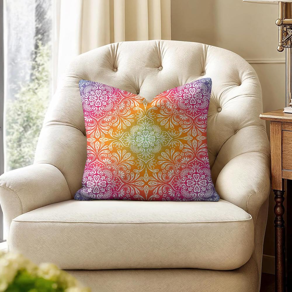 Colorful Floral Mandala Cushion Cover Natural Linen Organic Fabric DoubleSided Printing Couch Pillow Covers Home Decor