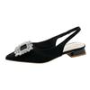 Fashion Women's Sandals Summer New Slingback Slippers Female Low Heel Rhinestone Buckle Back Strap Sexy Pumps Sandalias De Mujer