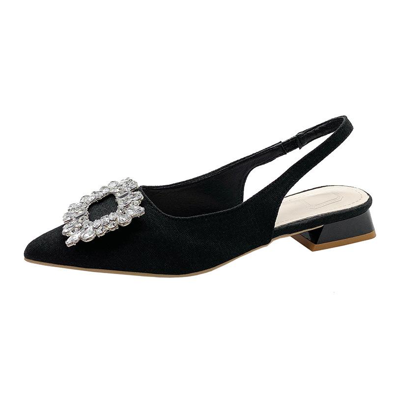 Fashion Women's Sandals Summer New Slingback Slippers Female Low Heel Rhinestone Buckle Back Strap Sexy Pumps Sandalias De Mujer