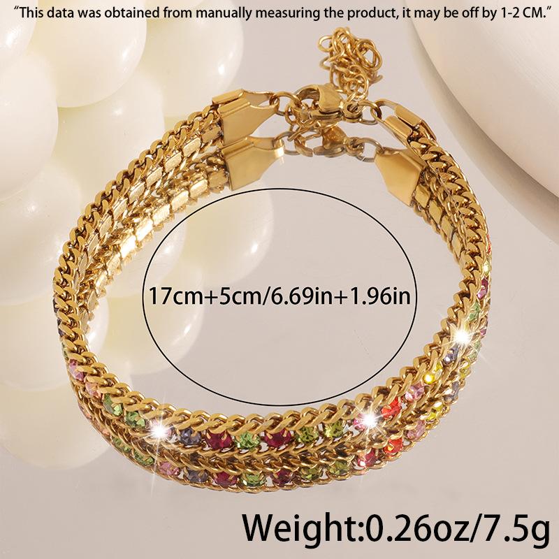 Titanium Steel Bracelet - Women's Simple Stainless Steel Bracelet with Three Layers of Diamonds, Versatile and Luxurious Hand Chain