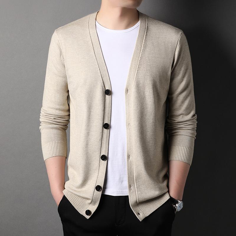 Men's V-Neck Sweater Cardigan Autumn Winter Soft Simple Knitwear Jacket Fashion Casual Versatile Trend Menswear