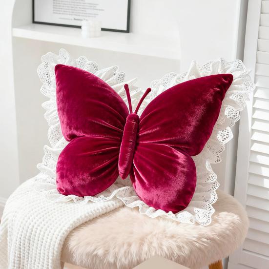Dekorativní motýlí polštář Sametový motýlí přehozový polštář s krajkovou ozdobou Polštář na pohovku do auta Domácí dekorace Dárek k kolaudaci, k narozeninám