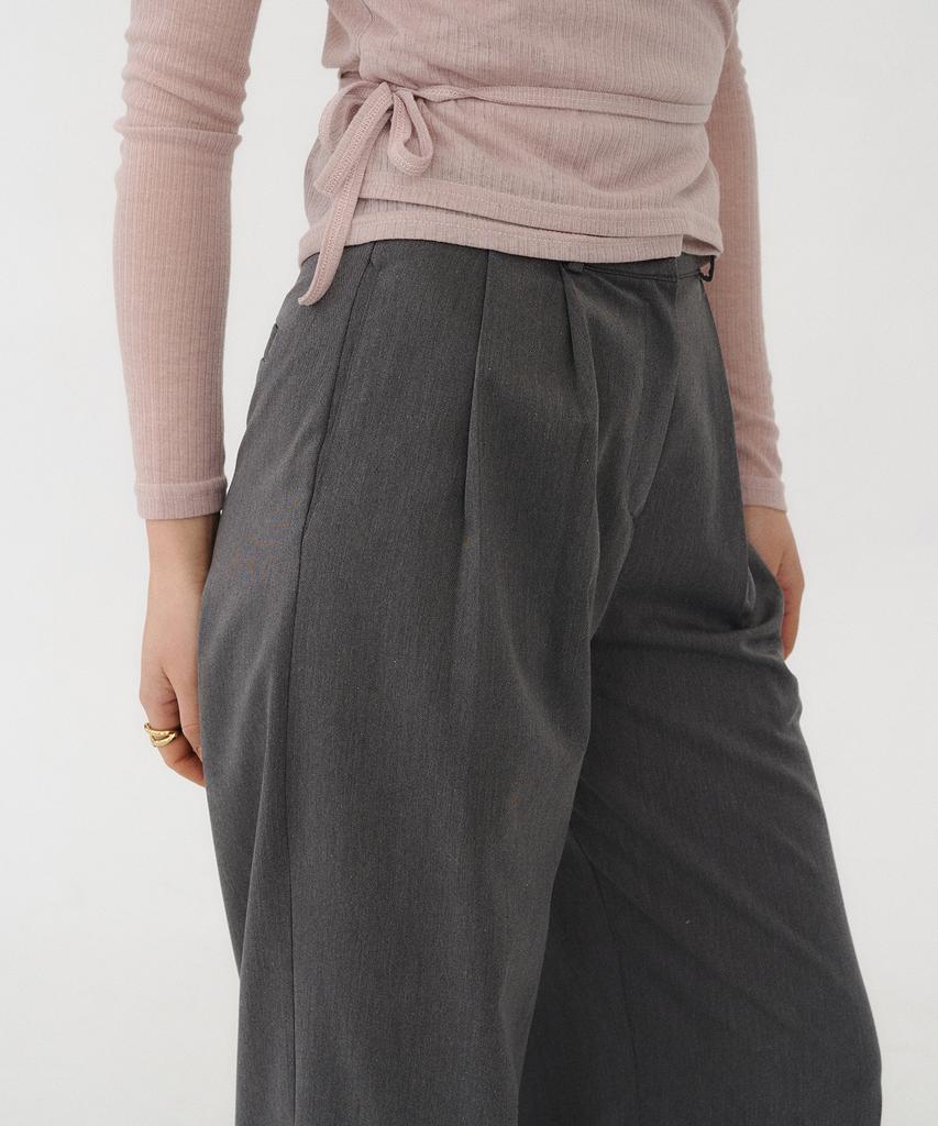BIBYSEOB Double-Pleat Wide Slacks Charcoal [T51]