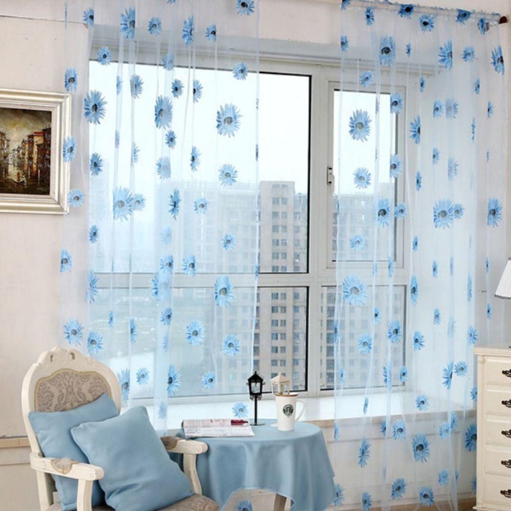 Gauze Sun Flower Tulle Curtains Romantic Window Drapes Modern Sheer Curtain Living Room