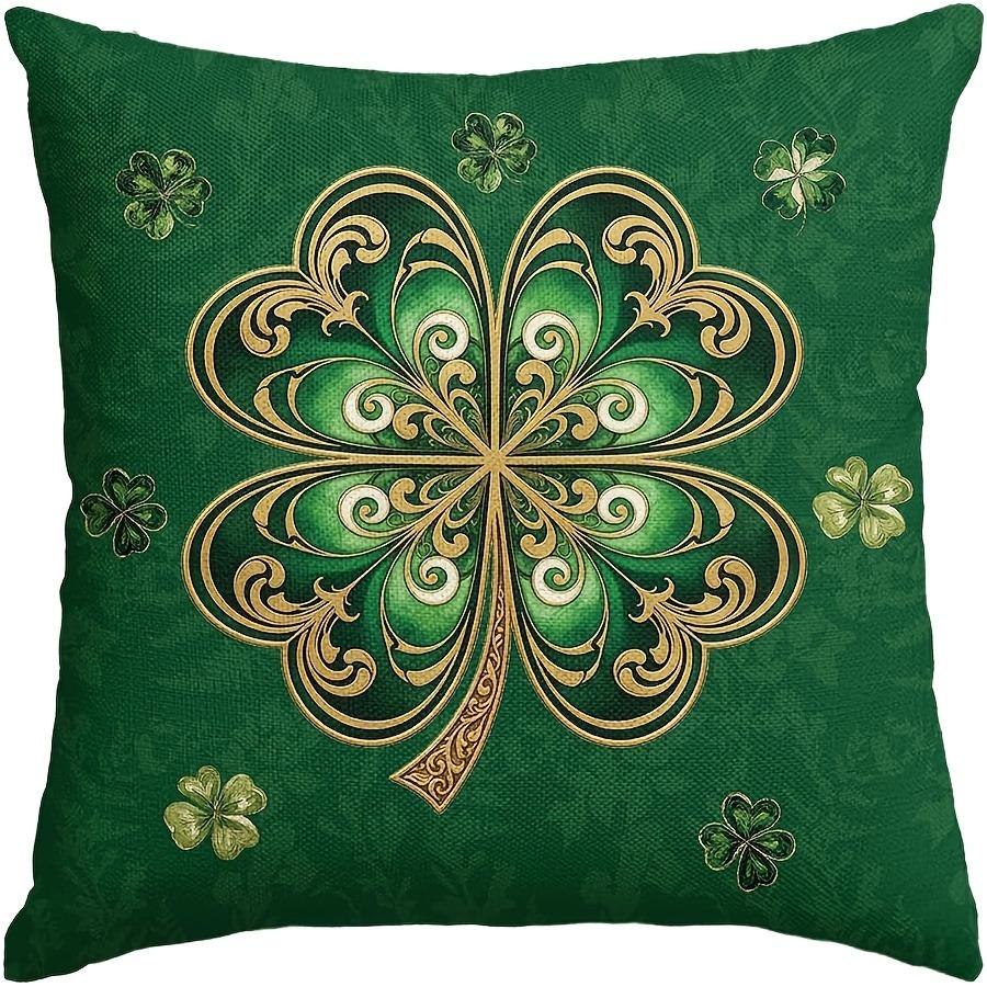 

St. Patrick s Day Gold Decorative Clover Throw Pillowcase | Vintage style clover cushion cover 40x40cm/16x16inch