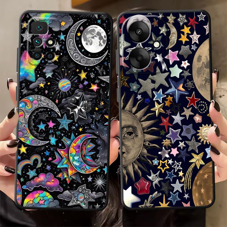 Star Moon Pattern Case for Xiaomi Redmi 9 10 12C A1 A2 Plus A4 13C A3 K40 K80 Pro 14C A5 Black Soft Phone Cover