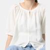UNIQLO Solid Color Single-Breasted Round Neck Short Sleeve Shirt Women shirts White 475655-01