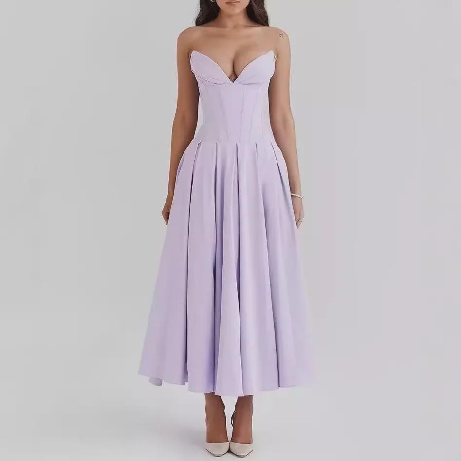Evropský a americký styl sexy top bez ramínek zeštíhlující dlouhé šaty pro ženy