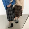 Women's Winter Woolen Plaid Pleated Midi Skirt - Elegant Petite A-line Umbrella Design