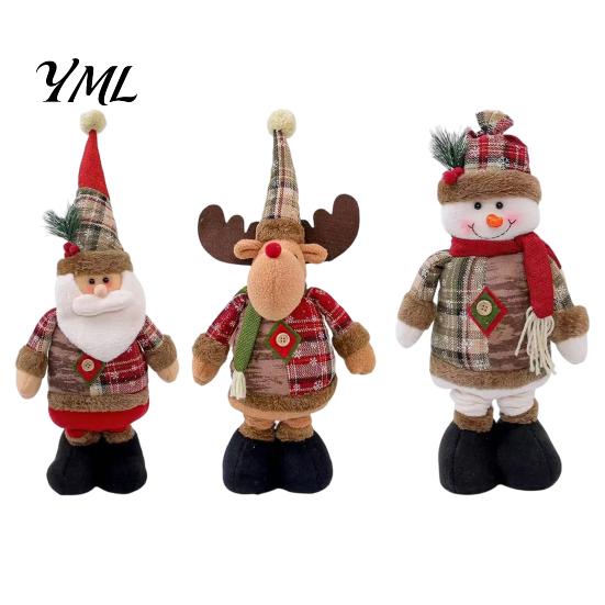 Holiday Tabletop Ornaments for Home Christmas Retractable Leg Plush Doll, Santa Snowman Elk Figures with Soft Fabric Collectibles Adjustable Long Legs