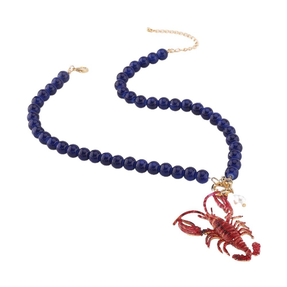 Cartoon Animal Lobster Pendant Necklace Shell Holiday Beach Necklace Bohemia Beaded Necklace  Women