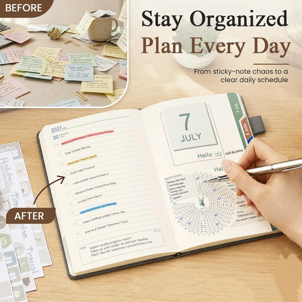 Hardcover 2027 Schedule Notepad PU Leather Cover Agenda Planning Notebook  Work Schedule