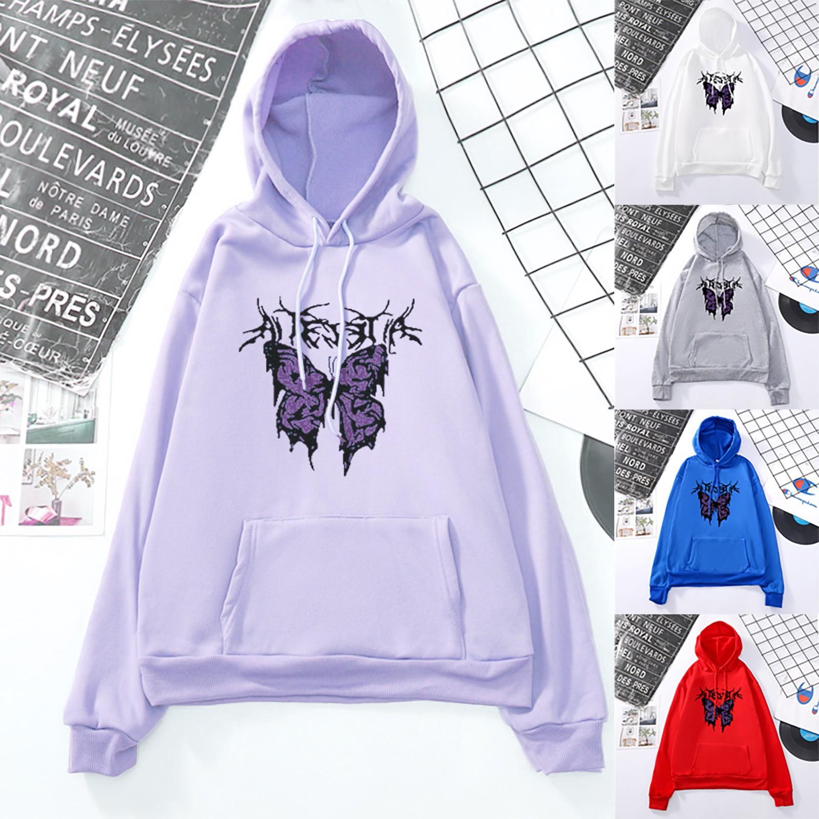 

Женский свитер с капюшоном и принтом бабочки, красочная повседневная рубашка с длинным рукавом с принтом