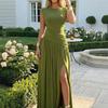 European and American French Temperament Waist Pleated Evening Dress Sleeveless Split Fork Long Banquet Host Bridesmaid Dress