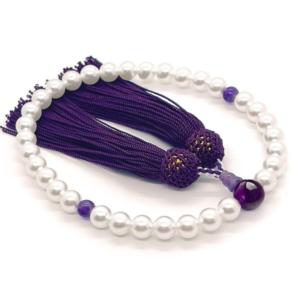 Eizen Nenjuya Pearl Rosary Brocade with Rosary with Amethyst and Artificial Silk Suitable for all Handmade Buddhist Prayer Buddhist Altar Memorial