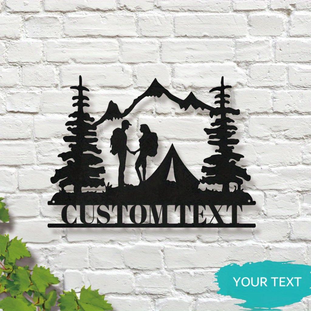 Personalized Mountain Camping Metal Wall Art Custom Iron Sign Couple Silhouette Unique Gift Hikers Backpackers