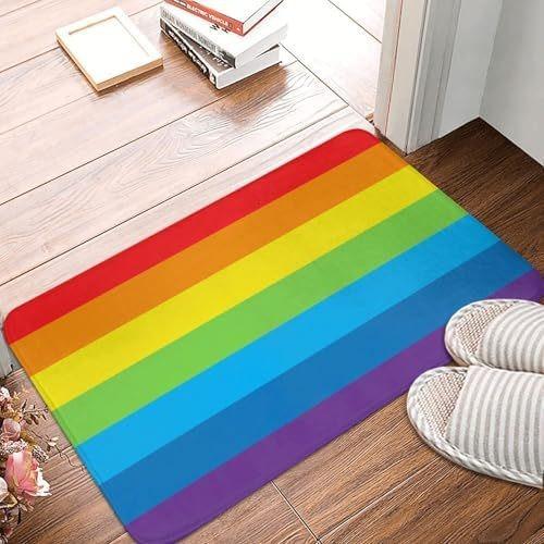 Colorful Rainbow Welcome Mat with Perfect for Indoor/Outdoor Use in Kitchen Bathroom Non-Slip Carpet Entrance Door Rugs