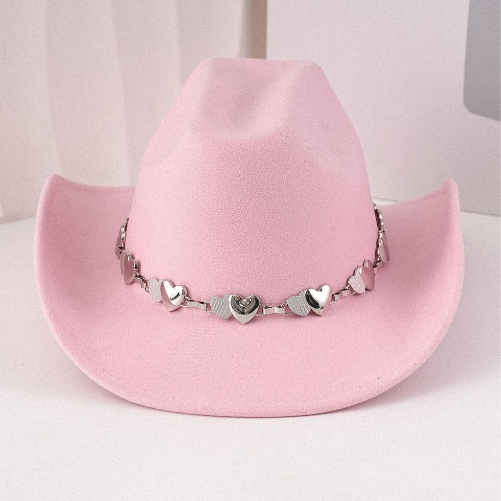 Cowboy hat hat with love metal hat chain top hat western felt hat chain hat