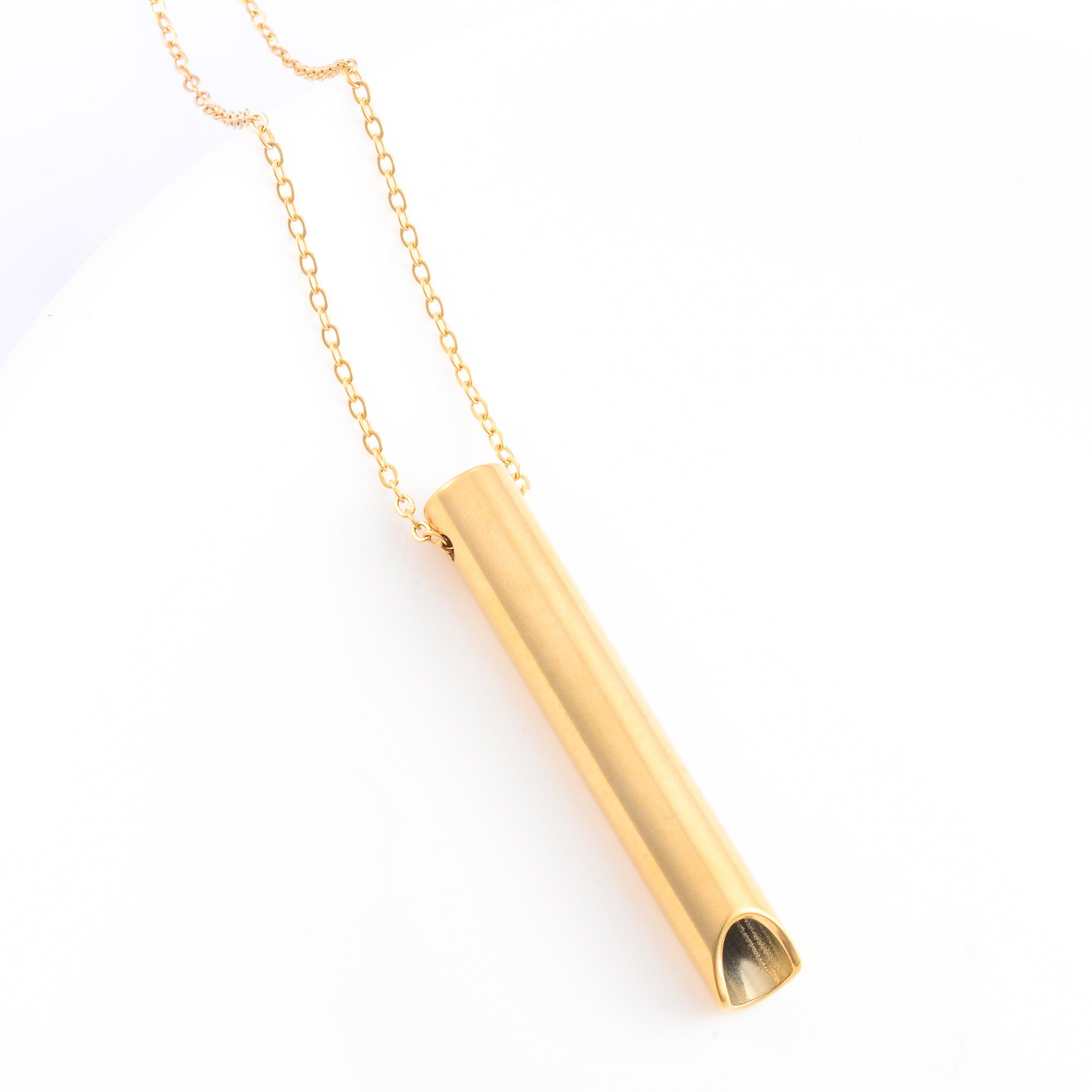 

Meditation Stress Relief Stainless Steel Anxiety Breathing Necklace Mindfulness Whistle Pendant with Chain Yoga Ritual Jewelry золотой