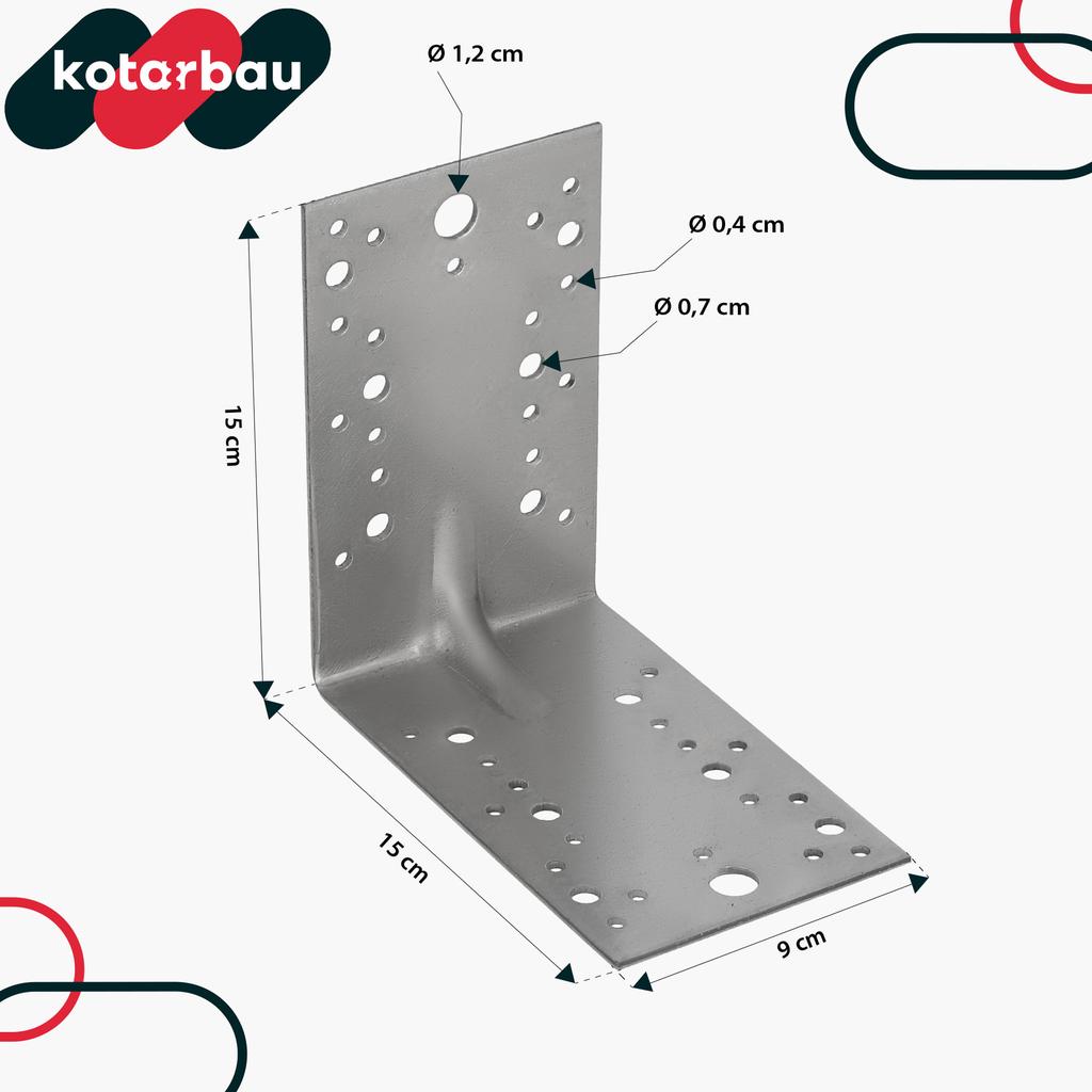 Kątownik Ciesielski Łącznik Budowlany Stalowy Wzmocniony 150 X 150 X 90 Mm