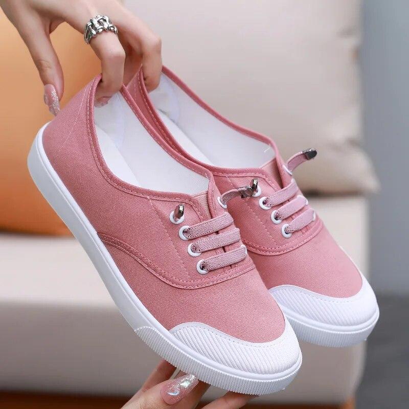 Cuculus Fashion Mulheres Sapatos de Lona Brancos Concisos Baixos Casuais Sapatos Baixos Estudantes Sapatos de Amarrar Sólidos de Lona Femininos Sapatos de Enfermeira