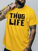Mens Crew Neck T Shirt Thug Life Bold Letter Graphic Short Sleeve Casual Cotton Retro Hip Hop Style Streetwear Tees