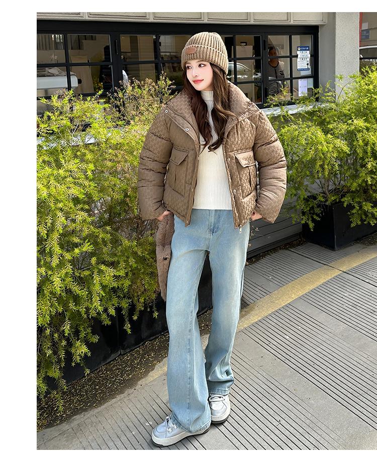 Women’s Short Houndstooth Windproof Thicken Warm Winter Jacket Puffer Jacket