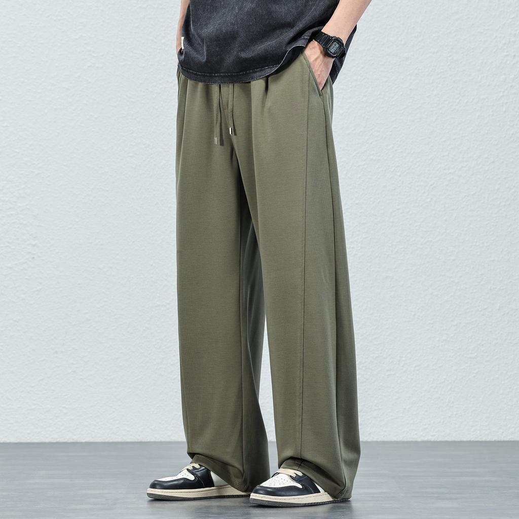 Knitted Scimitar Casual Simple Pants Men's Summer Ice-feeling Vertical Trousers Loose Straight Sweatpants
