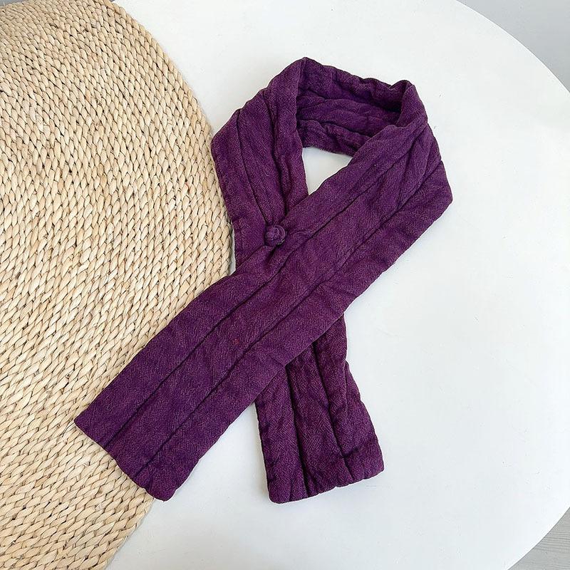 Old Retro Solid Color In Autumn And Winter, Thick Scarf With Cotton Inside, Women'S Neck Protection And Warmth In Winter, Thin And Narrow Long Scarf.
