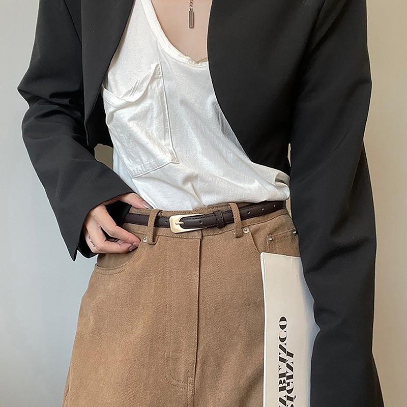 Slim Waist Belt Women Retro Versatile Casual Dress Skirt Simple Decoration Leather Strap Alloy Buckle Irregular Shape