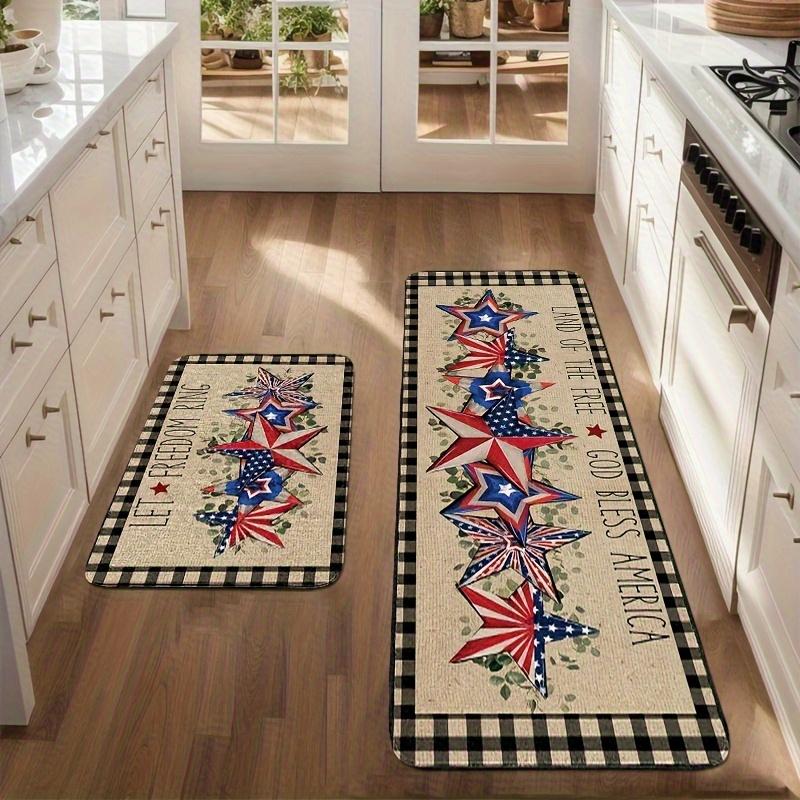 2PC American Patriotic Stars Stripes Kitchen Floor Mat Non Slip Oil Proof Runner Rug Living Room Entryway Decor