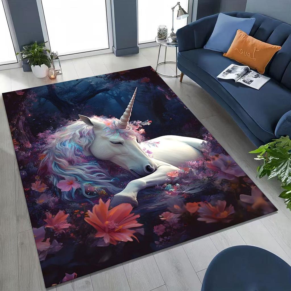 Cartoon Rainbow Unicorn Elves Girl Gift Rug for Bedroom Living Room Sofa Home Doormat Decor, Large Kid Play Non-slip Floor Mat
