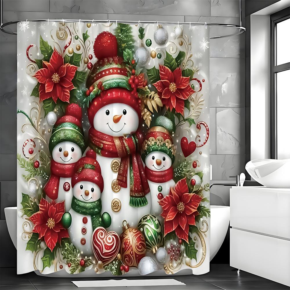 

GAEChristmas snowman in red and green Shower Curtain Washable Dirt-Resistant Shower Head waterproof Polyester Bath Curtain 90x180cm