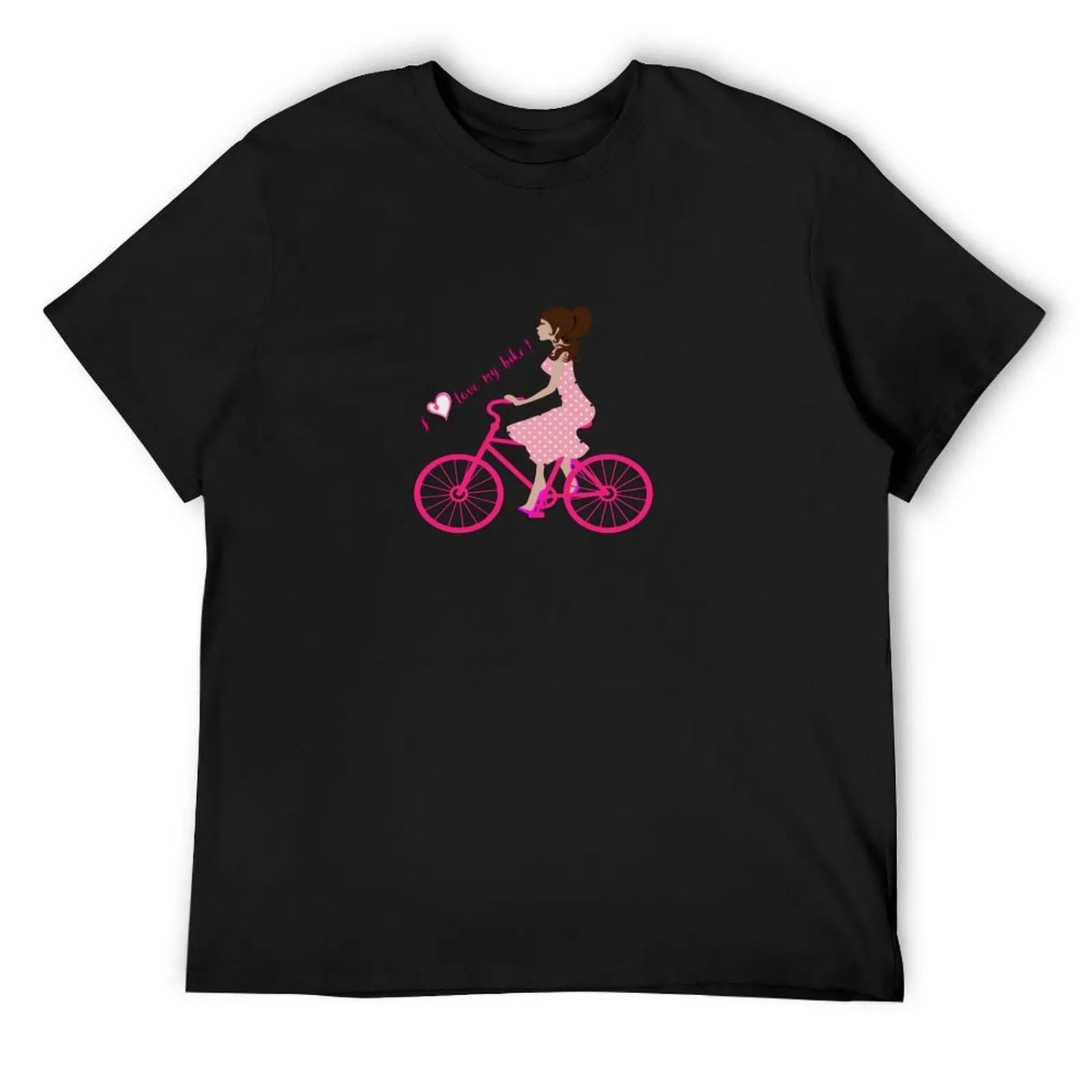 I love my bike I love my bike Woman girl pink T-Shirt vintage Luxury man graphics Men s cotton t-shirt S