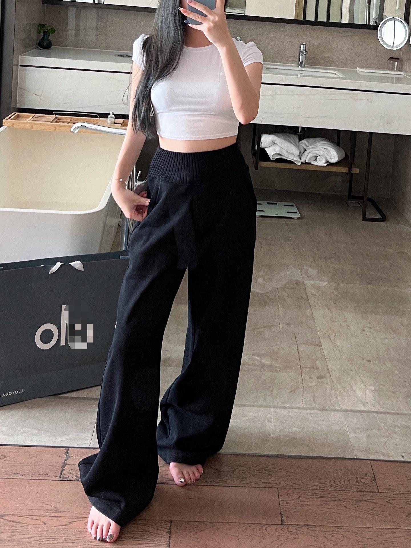

Alo Patchwork Knit Cinched Waist Slim-Fit Old Money Wide-Leg Autumn/Winter Pants Inspired by Jisoo M чёрный