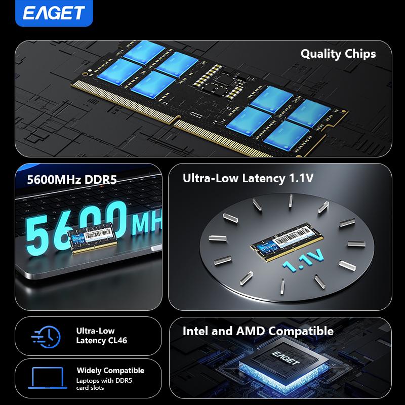 DDR5 RAM Kit,5600MHz Laptop Memory, CL46, High Performance, Energy Efficient, Compatible for Mainstream Notebooks Only,Not for Desktop Computer