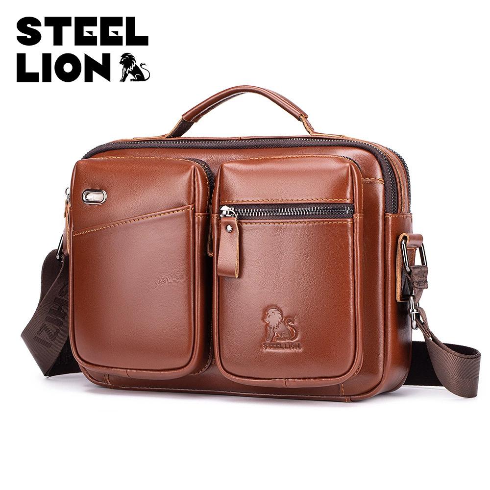 

LAOSHIZI брендовая мужская сумка-мессенджер из натуральной кожи, сумка через плечо, модная мужская дорожная сумка-тоут, сумка на плечо коричневый