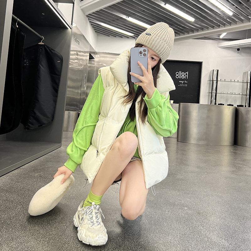 Women's Sleeveless Jacket Fashionable Outer Wear Cotton Vest Autumn and Winter Thickened Waistcoat Loose Stand Collar Cotton Vest