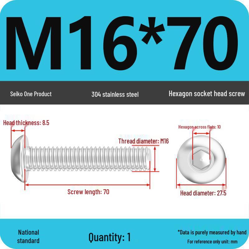 304 Stainless Steel Pan, Half, and Round Head Hexagon Screws (M2-M12)