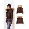 Giacca da donna con colletto in pelliccia, cappotto con cappuccio, orlo elasticizzato, manica lunga, tasca, monopetto, giacca da donna, cappotto casual autunnale per signore