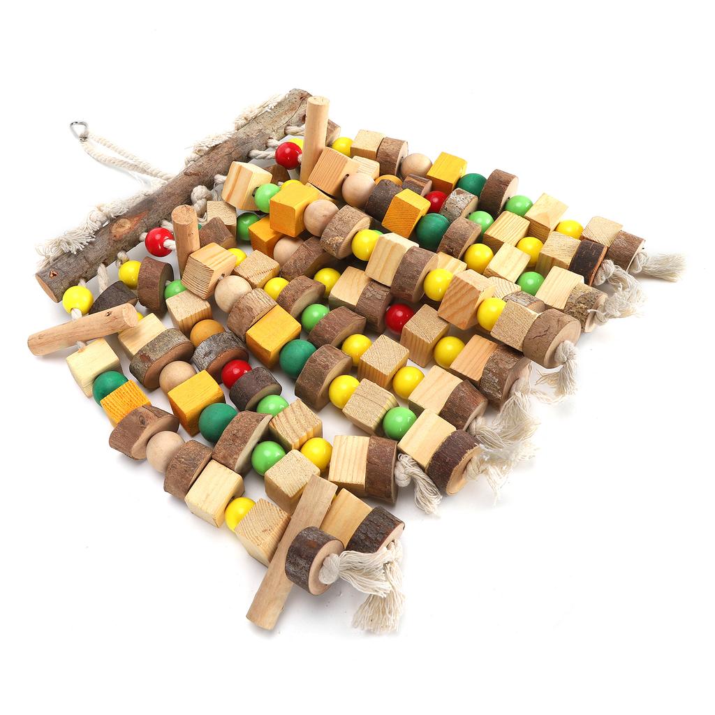 Hanging Chewing Toy Multicolored Natural Wooden Bird Tearing Blocks for Large ParrotL