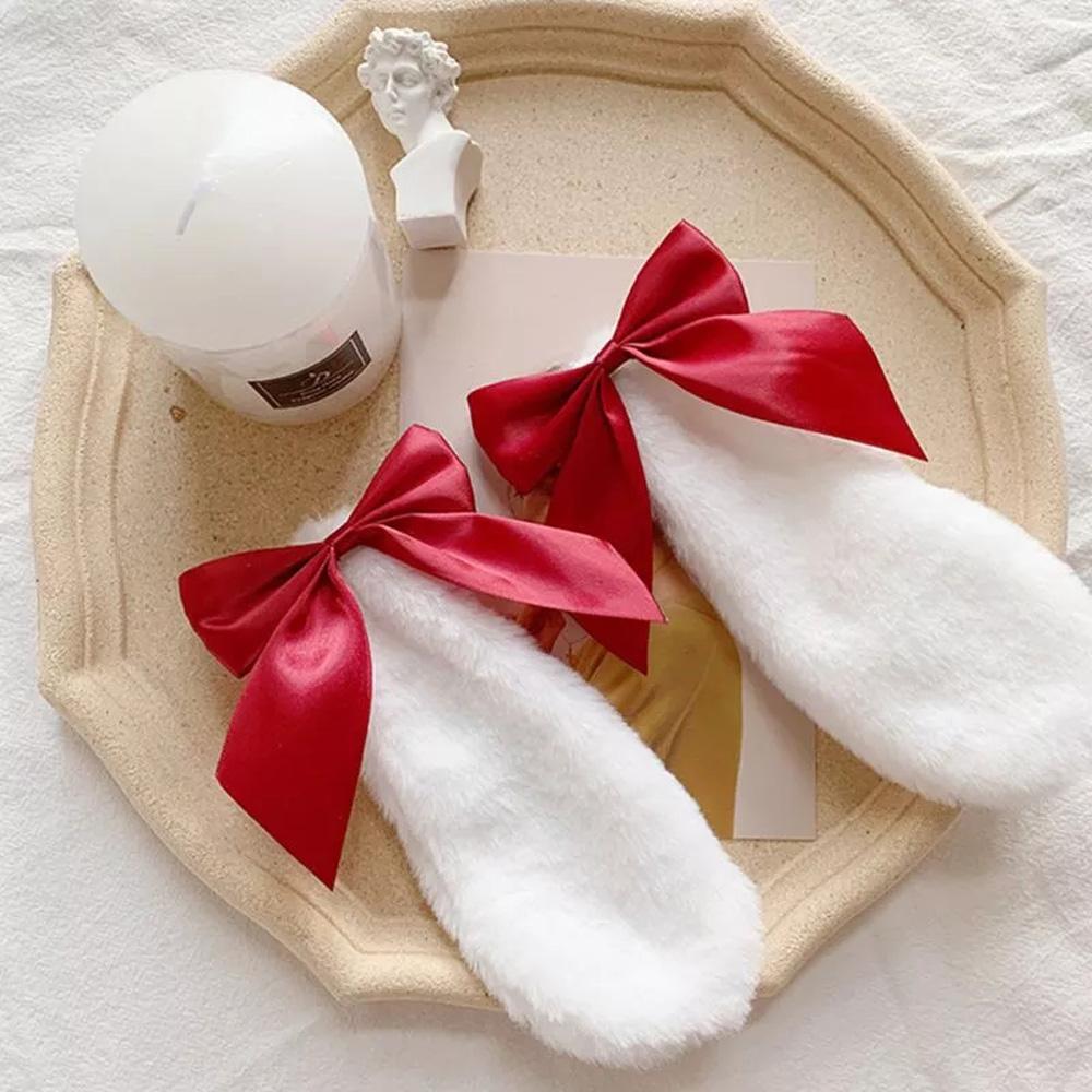 

Cute Candy Color Ribbon Bowknot Lolita Hair Accessories Hair Clip Rabbit Ear Hairpin Plush Lop Ears рожевий