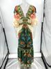 2025 European & American Summer V-neck Retro Ethnic Linen Dress for Women