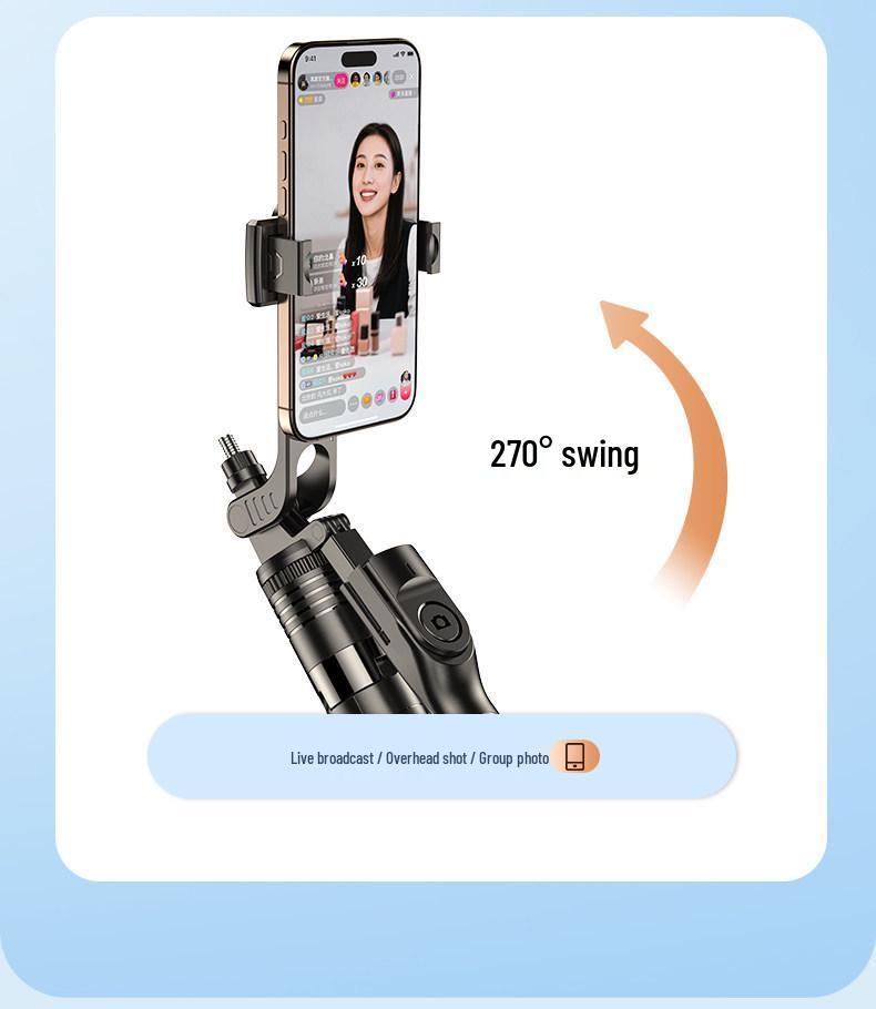 360° Rotating Aluminum Selfie Stick Tripod with Anti-Shake and Universal Live Streaming Holder